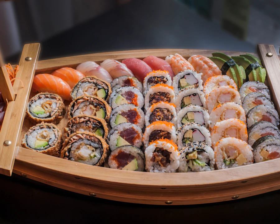 Minimal wooden sushi counter interior